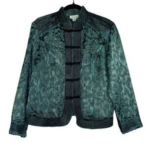 Coldwater Creek green/black tapestry cardigan jacket women's size PM